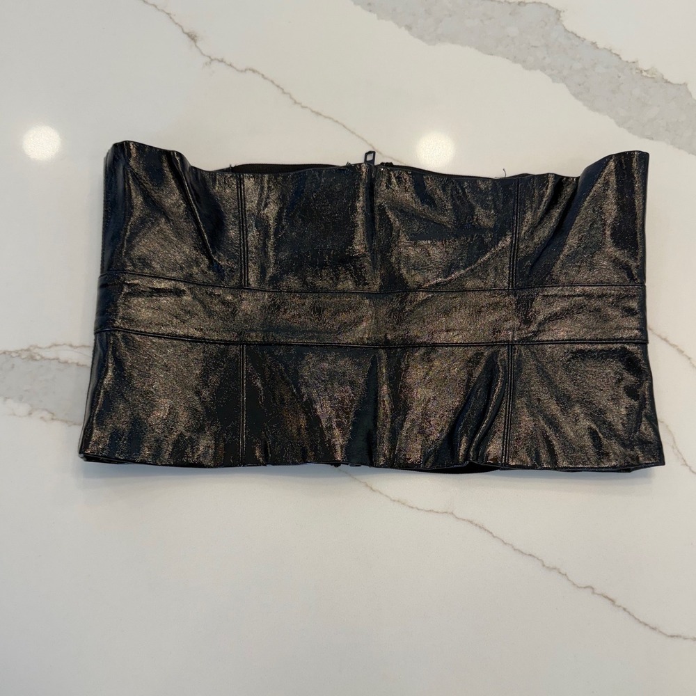 Black Faux Leather Strapless Waist Belt